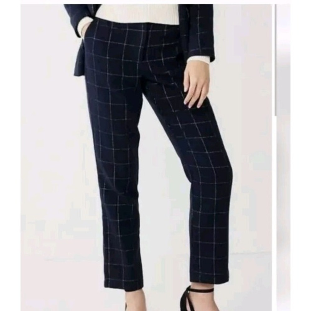 Draper James straight leg plaid pants Navy Sz 8 NWT